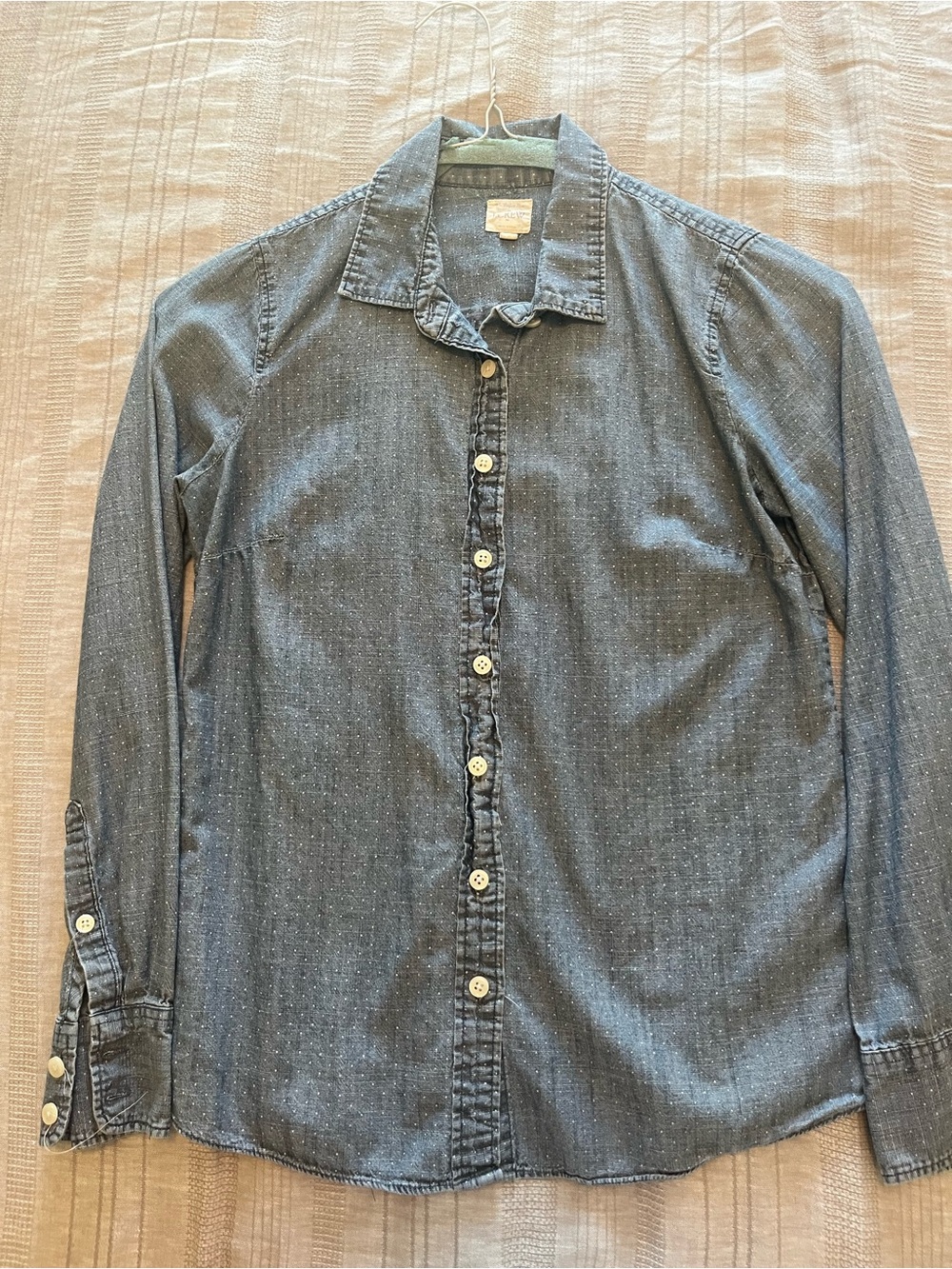J. Crew Women’s Indigo Chambray Button-Down Shirt with White Polka Dots